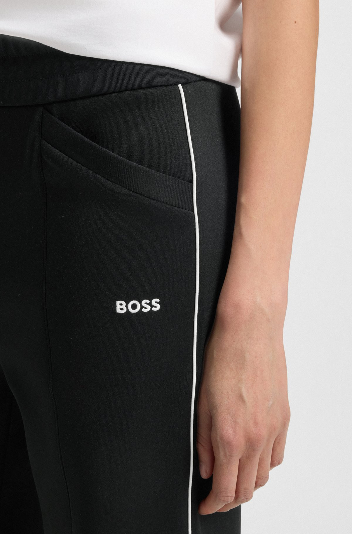 STRAIGHT-FIT TRACKSUIT BOTTOMS WITH CONTRAST LOGO AND PIPING - 5