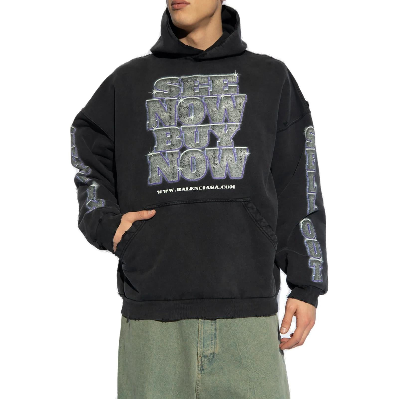 (WMNS) Balenciaga Snbn Hoodie 'Black' 739024TQVE71083 - 3