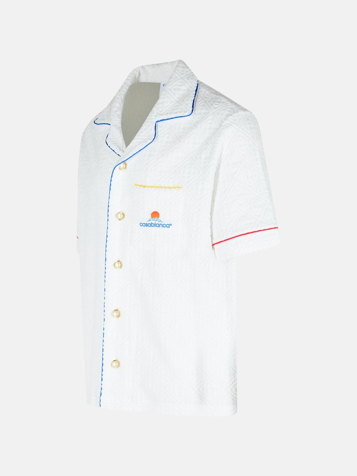 SHORT SLEEVED SHIRT IN JACQUARD COTTON BLEND TERRY CLOTH WITH WHITE MONOGRAM - 2