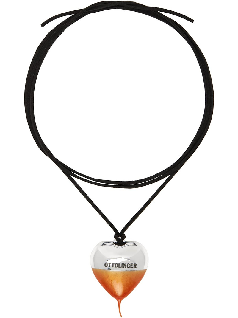 Black & Orange Knotted Heart Necklace 1