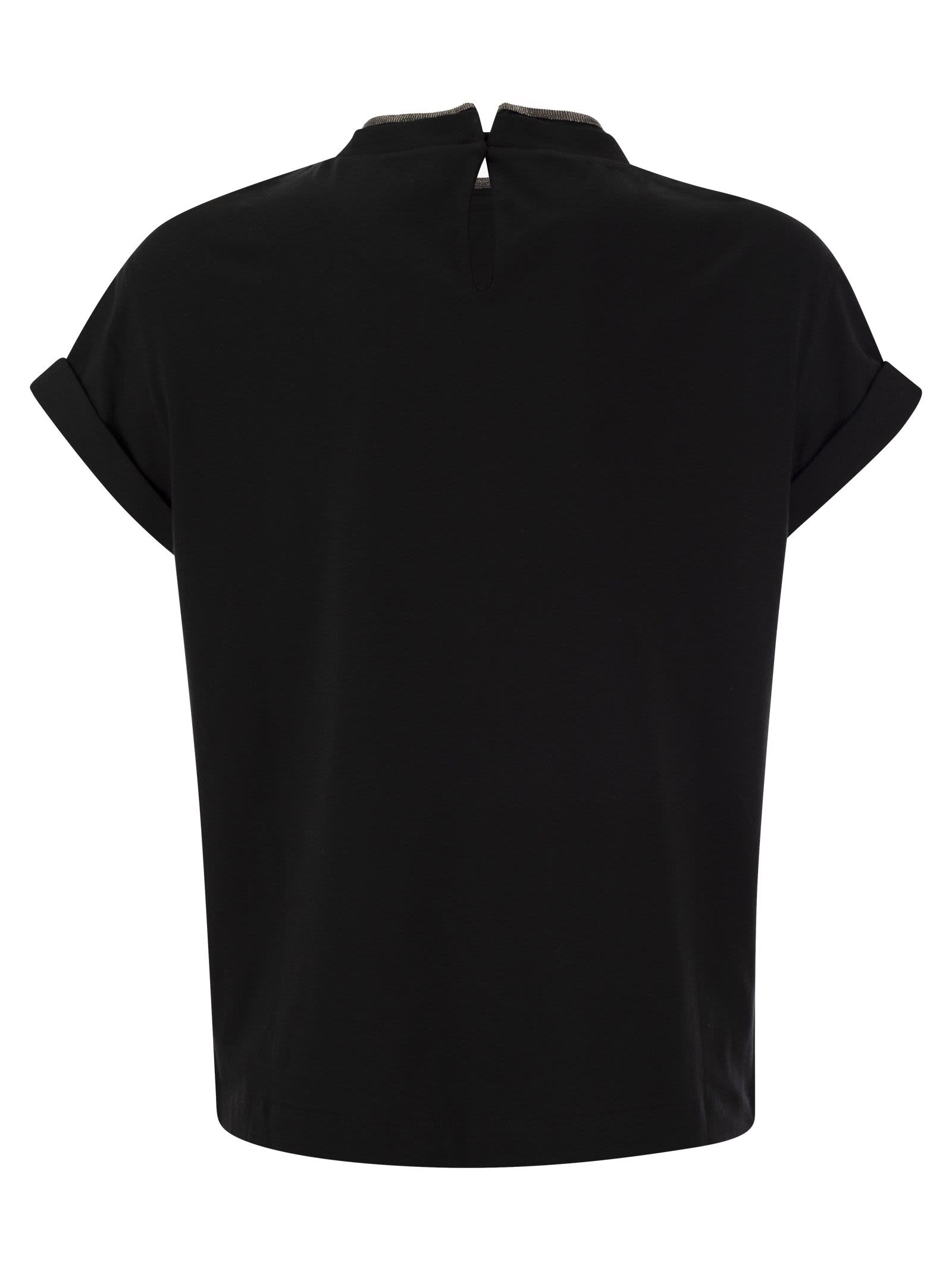 Brunello Cucinelli Women Stretch Cotton Jersey T-Shirt With Precious Faux-Layering - 2