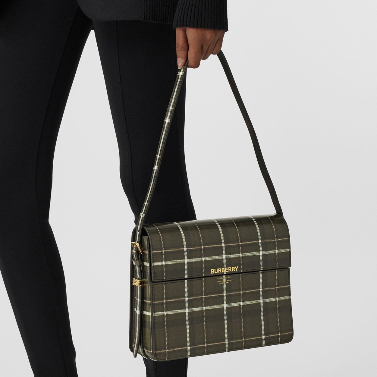 Large Tartan Print Leather Grace Bag - 3