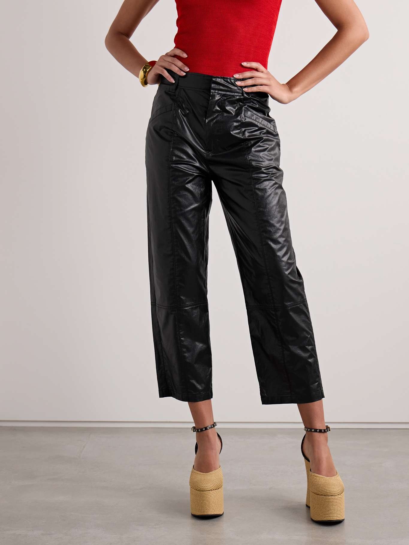 Aude cropped paneled coated cotton-blend straight-leg pants - 3