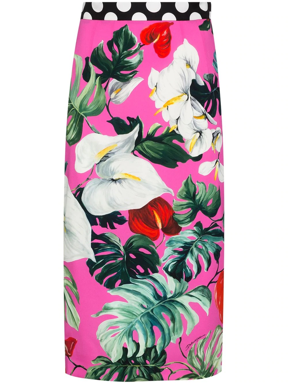 leaf-print silk-blend pencil skirt - 1