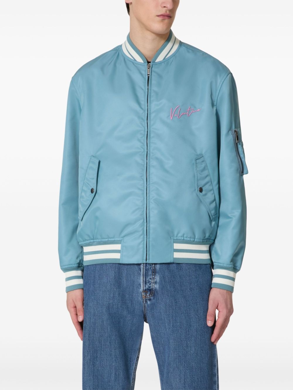 logo-embroidered bomber jacket - 3