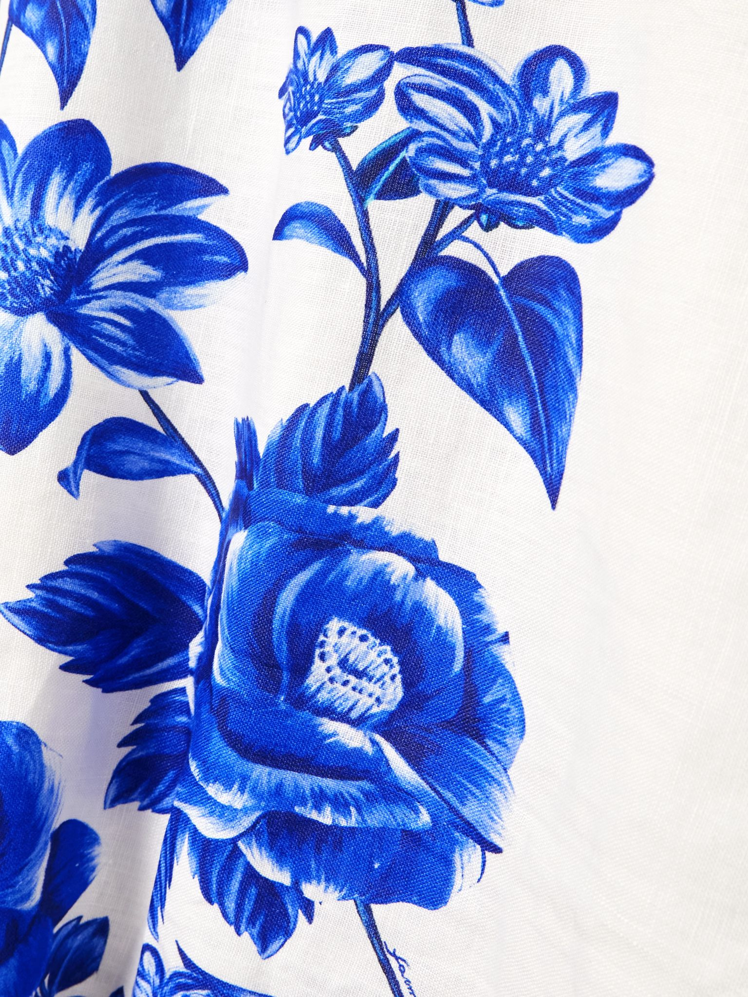 Cascade shirred printed linen midi dress Blue - 4
