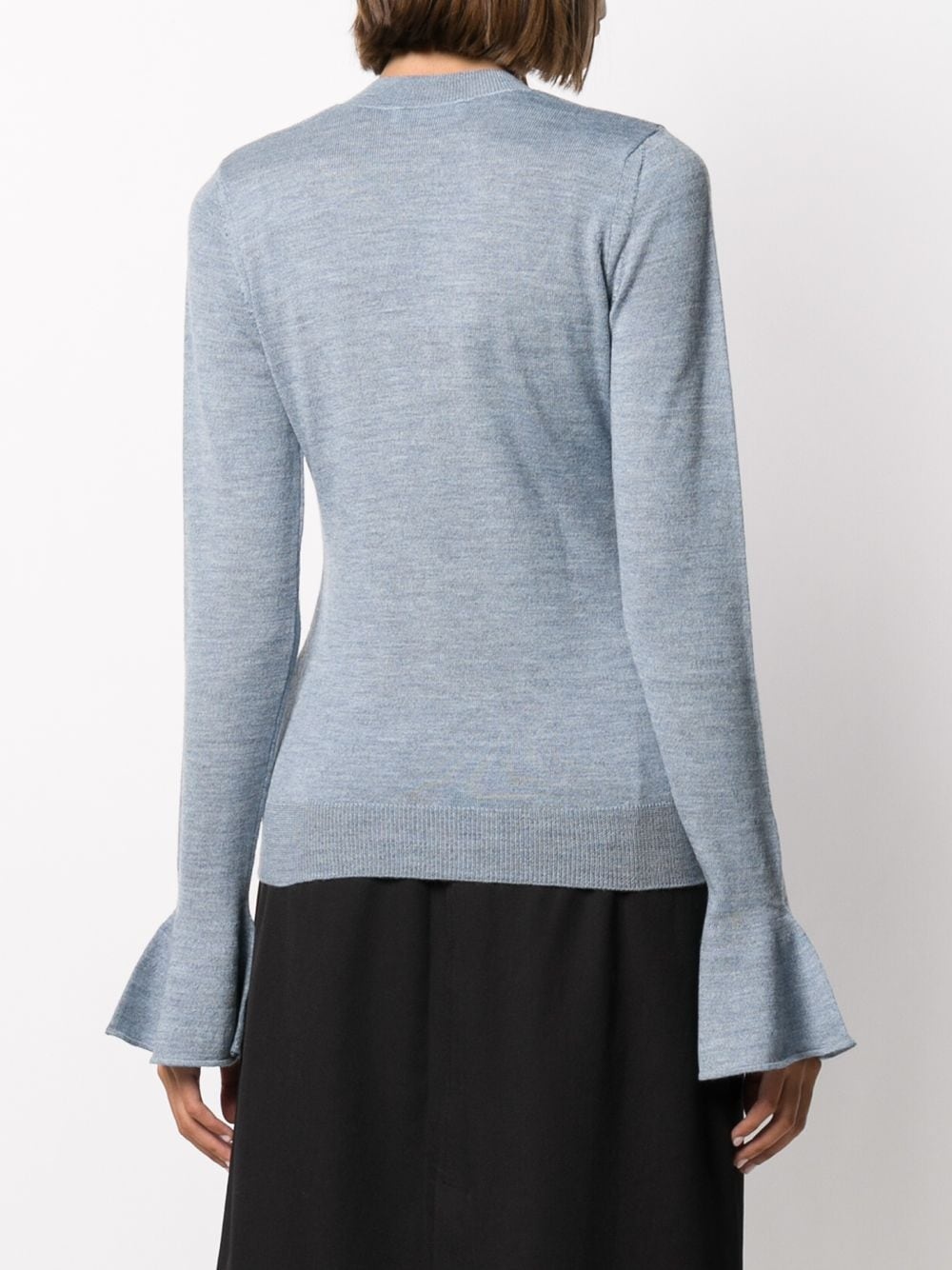 flared cuff V-neck jumper - 4