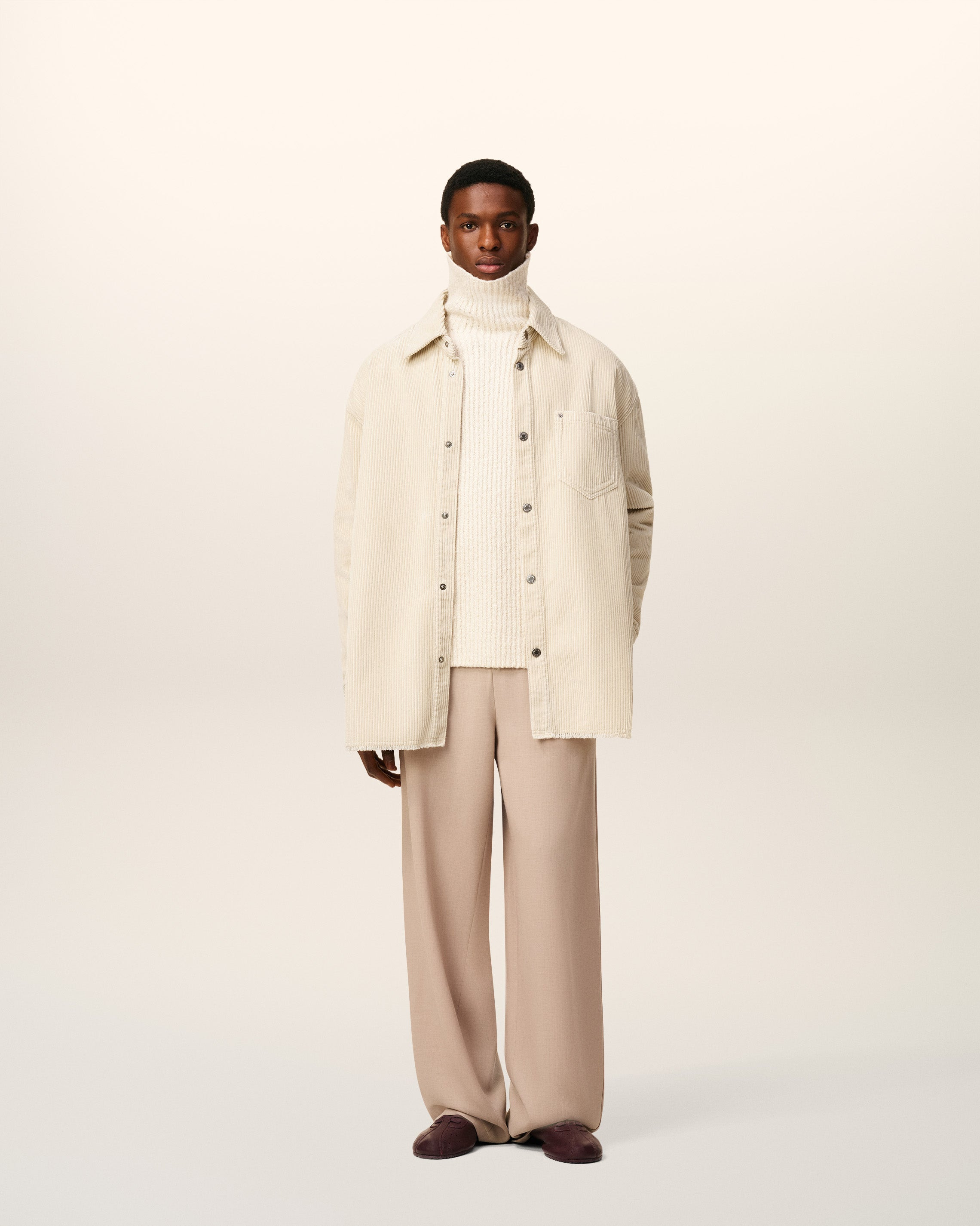 WHITE COTTON CORDUROY SIDE SLIT OVERSHIRT - 13