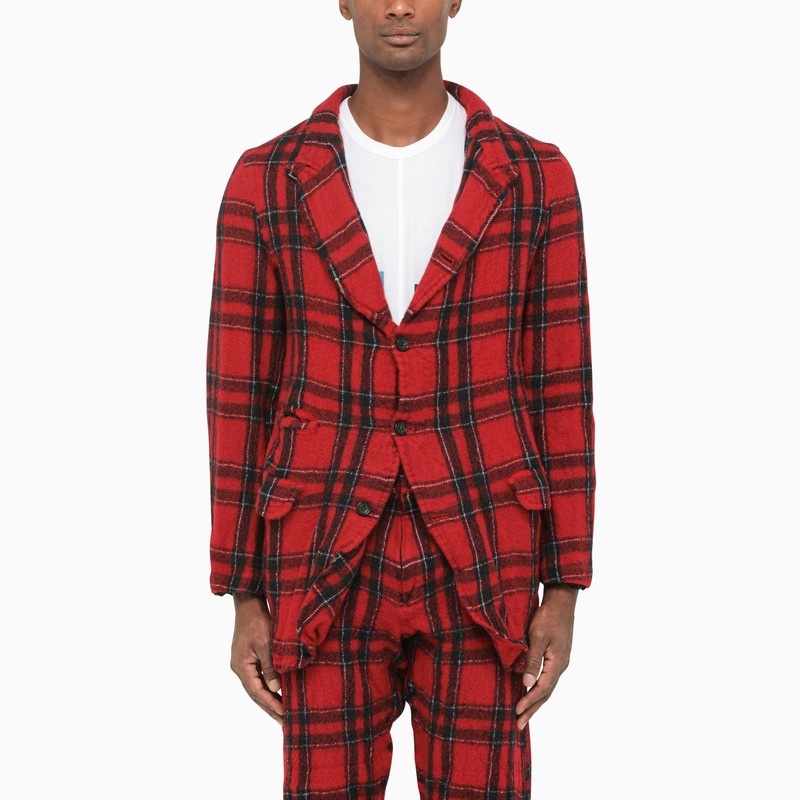 Red checked single-breasted blazer - 1