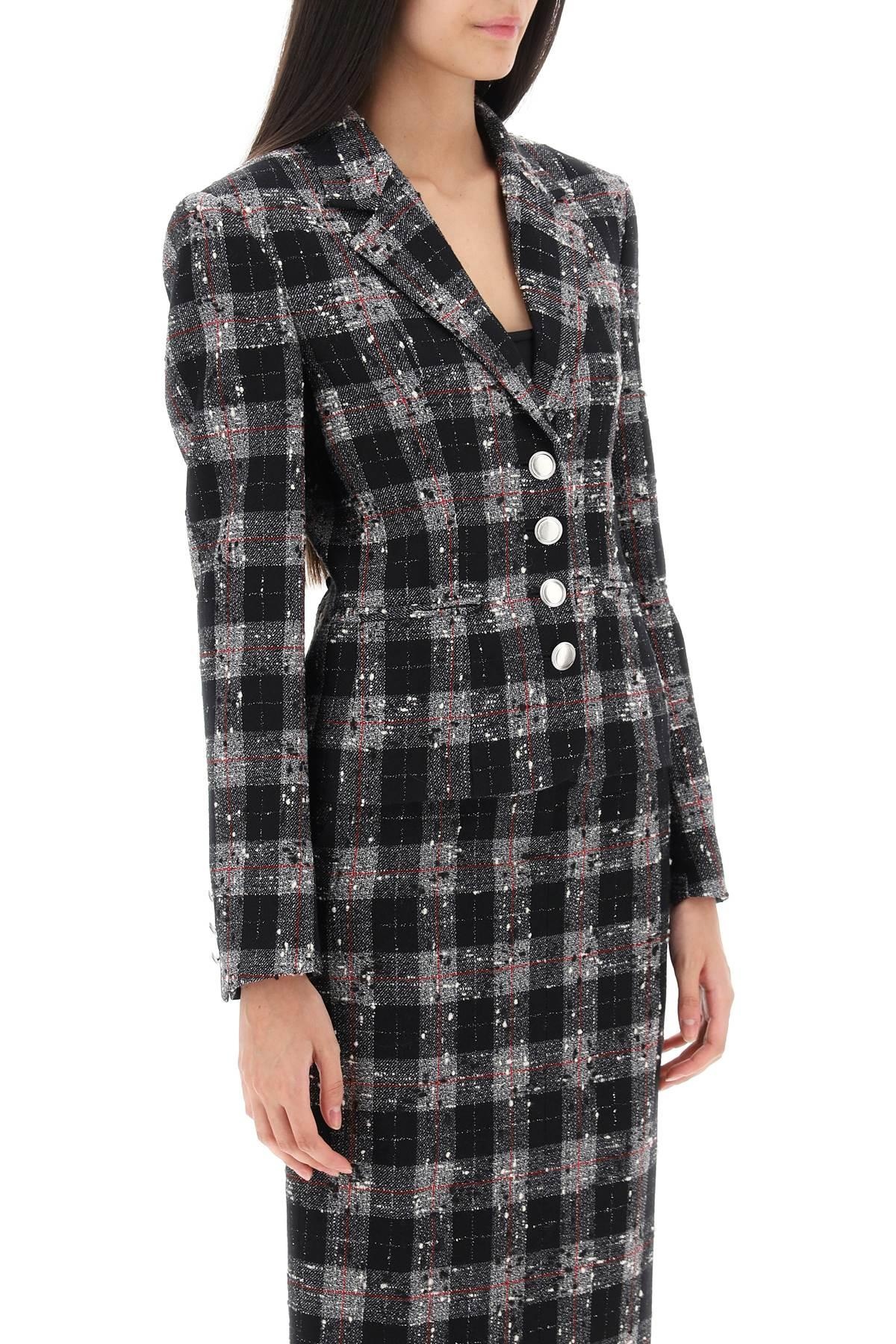 Alessandra Rich Single Breasted Jacket In Boucle' Fabric With Check Motif - 3