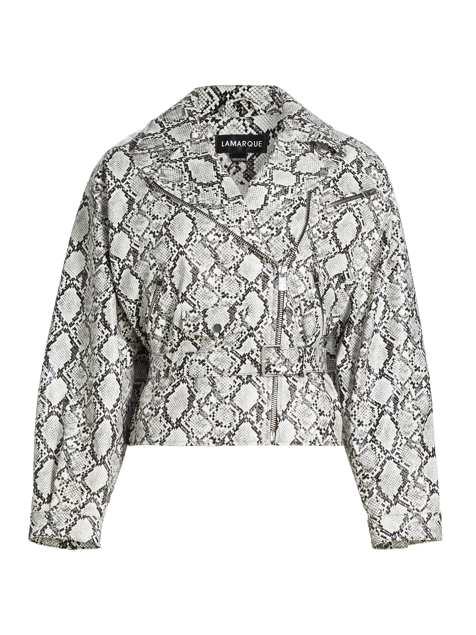 Women's Shelia Snake-Print Faux Leather Biker Jacket - Python Print - 1