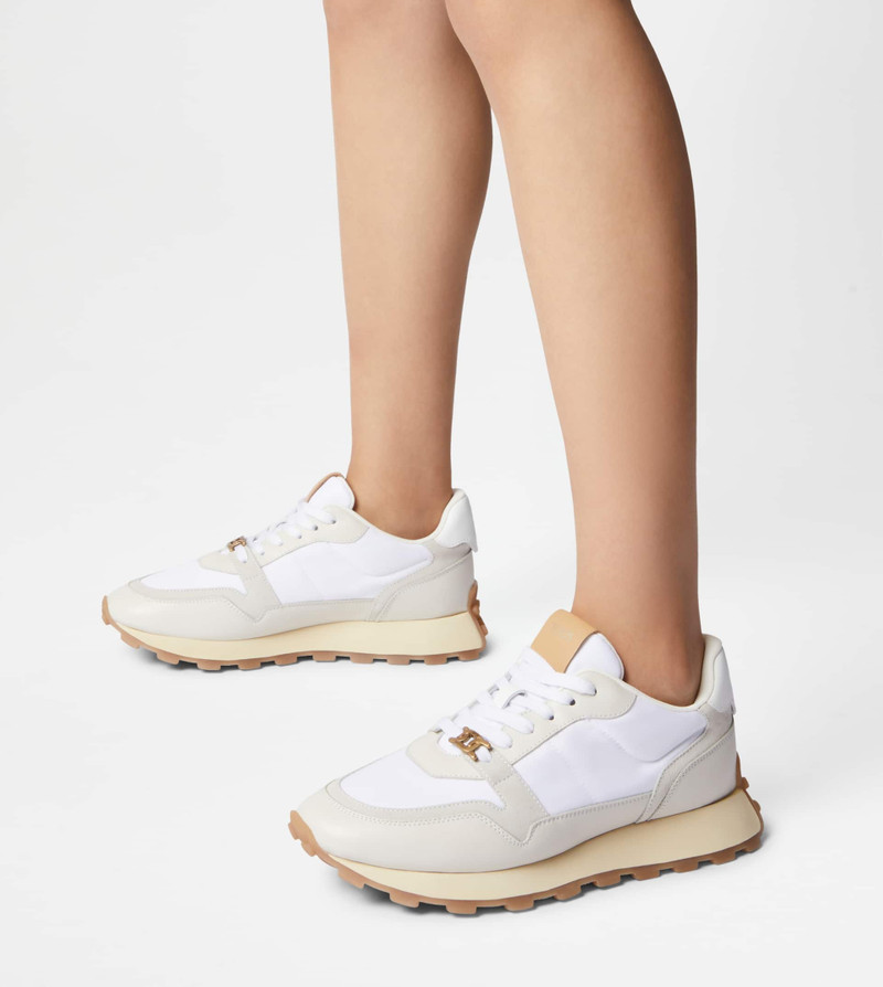 Tod's SNEAKERS IN LEATHER AND FABRIC - BEIGE, WHITE outlook