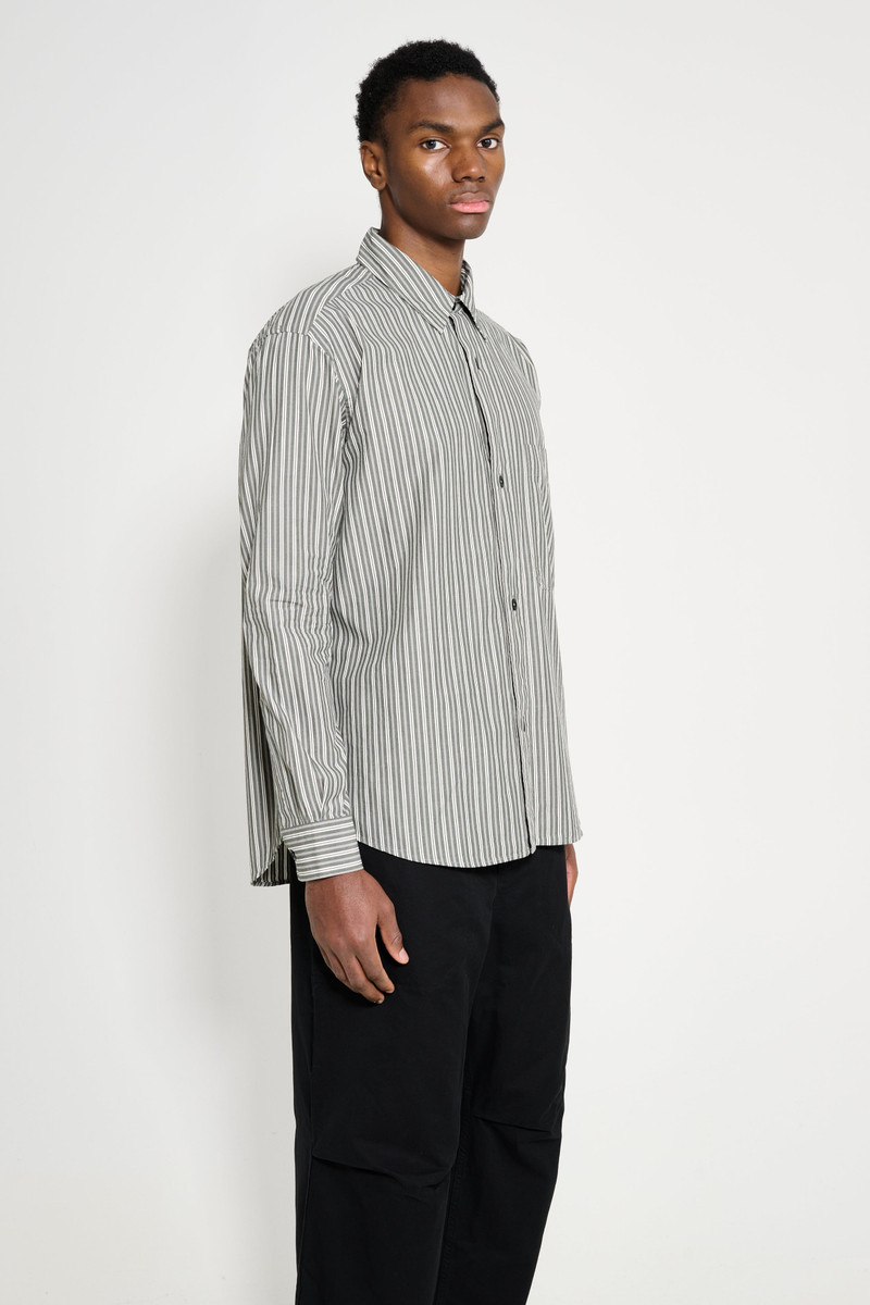 MARGARET HOWELL MARGARET HOWELL MHL BASIC SHIRT TWO TONE COTTON STRIPE FOREST / GREY outlook