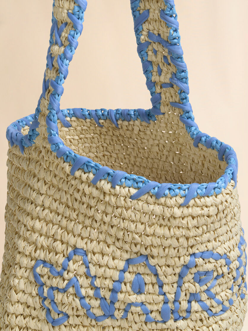 NATURAL RAFFIA AND BLUE NASSA SMALL HOBO BAG - 4