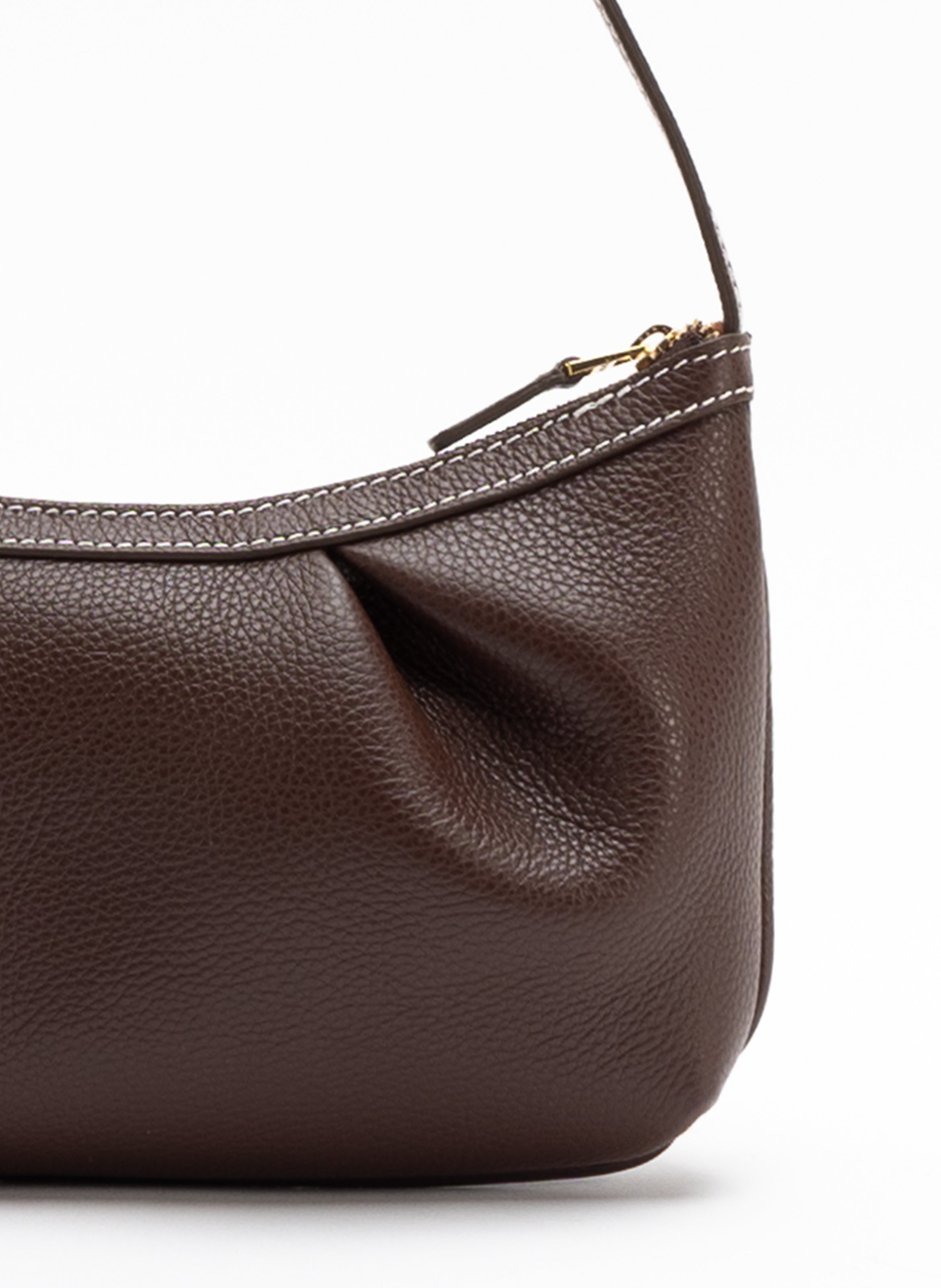 Dimple Pochette Pebbled Leather Dark Brown/White Stiches - 3