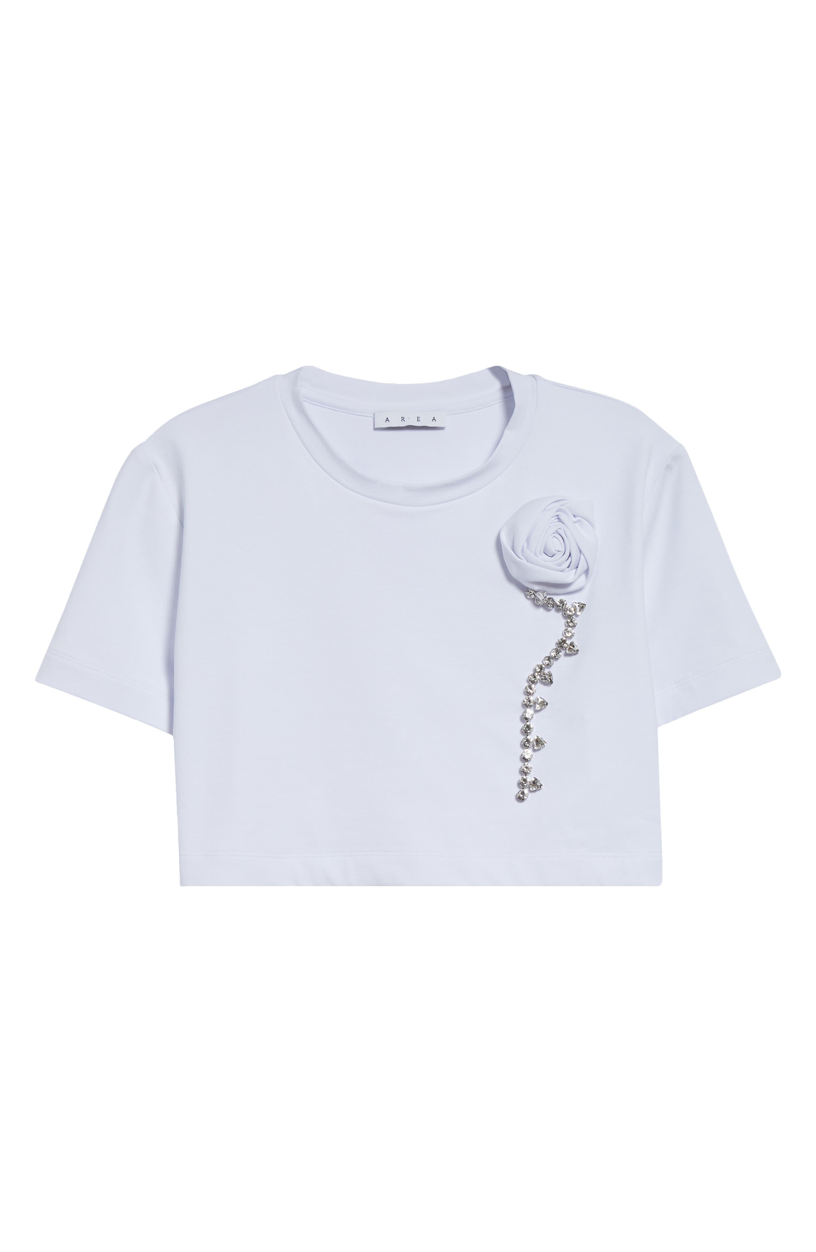 Area Crystal Rosette Crop T-Shirt in White at Nordstrom - 6