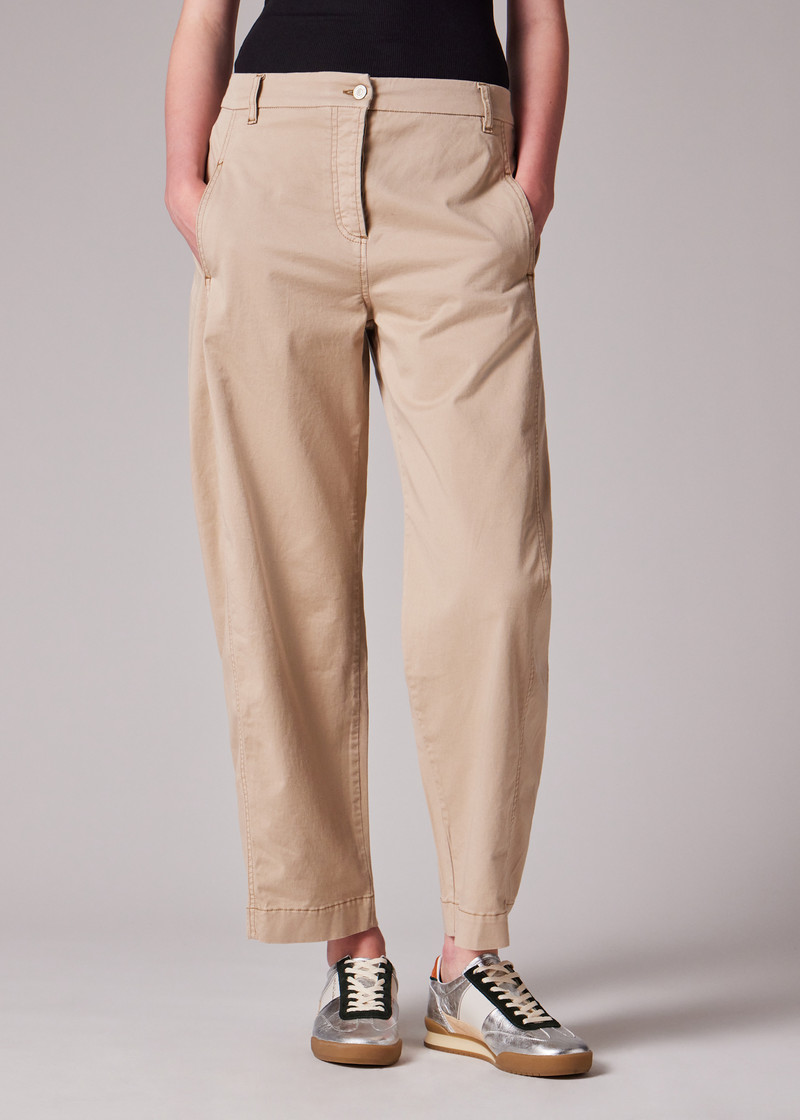 Women's Beige Cotton-Blend Barrel Leg Trousers 4
