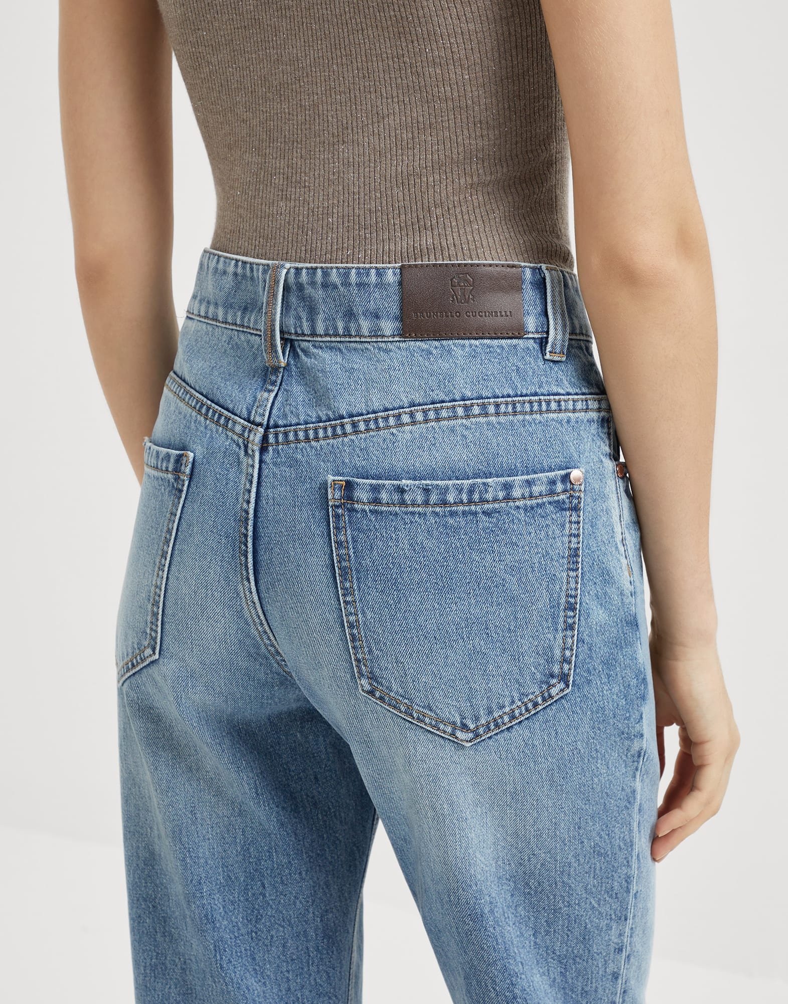 Authentic denim retro five-pocket trousers with monili - 3