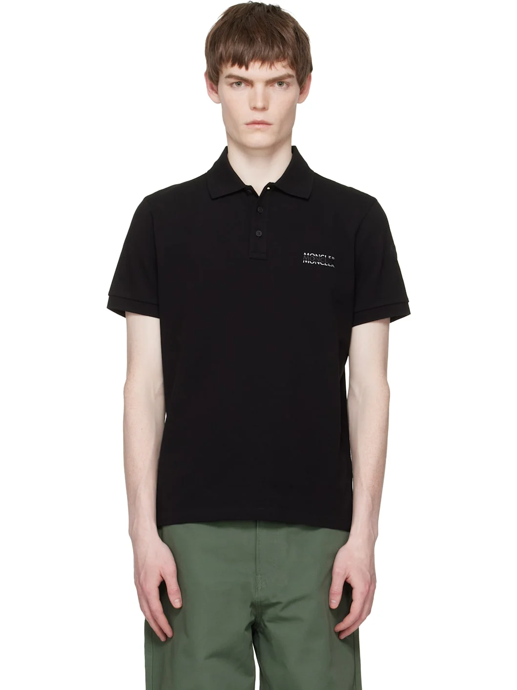 Black Logo Cotton Piquet Polo - 1