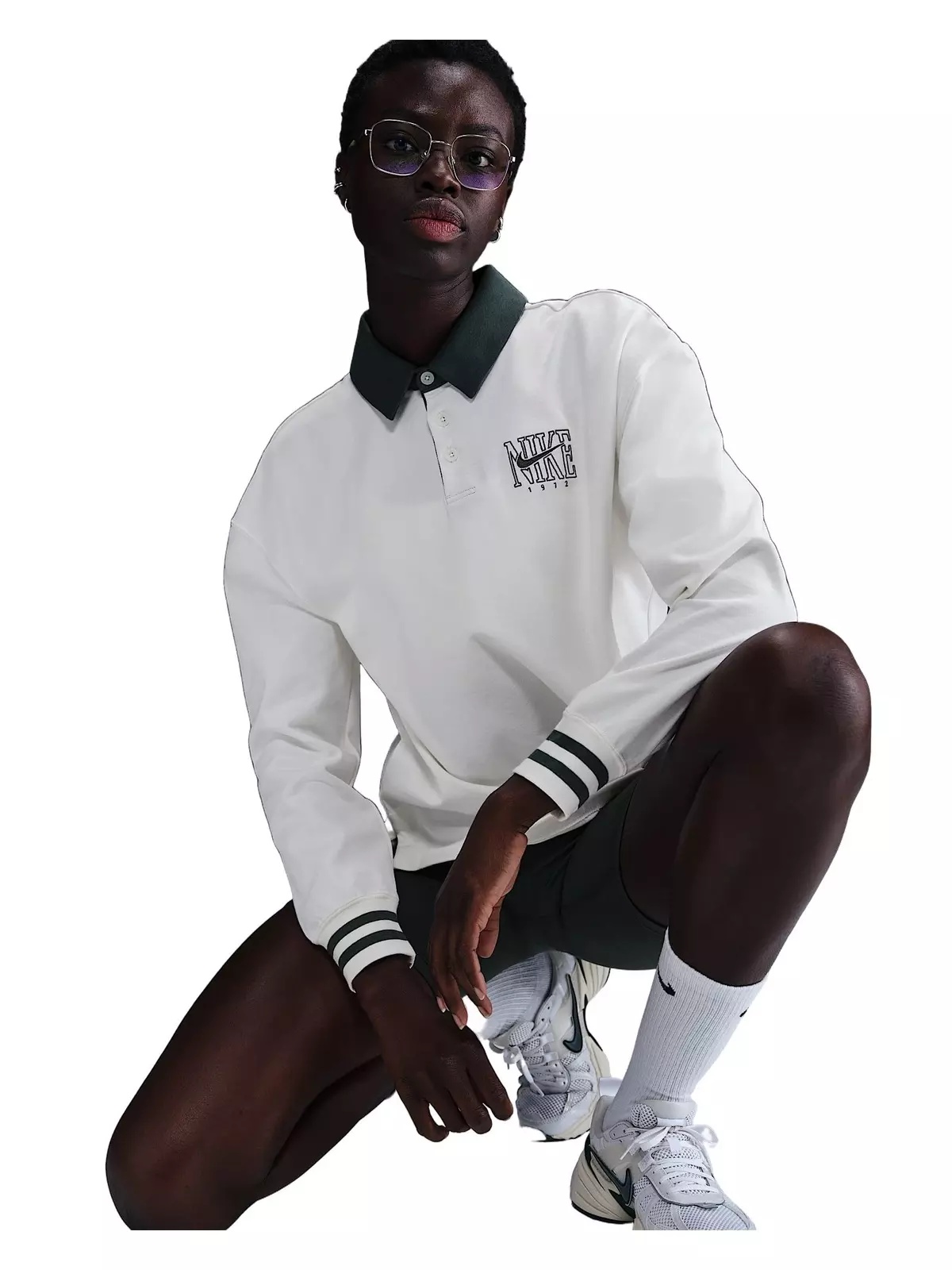 Women's Sportswear Essential Oversized Long-Sleeve Polo - White - 3