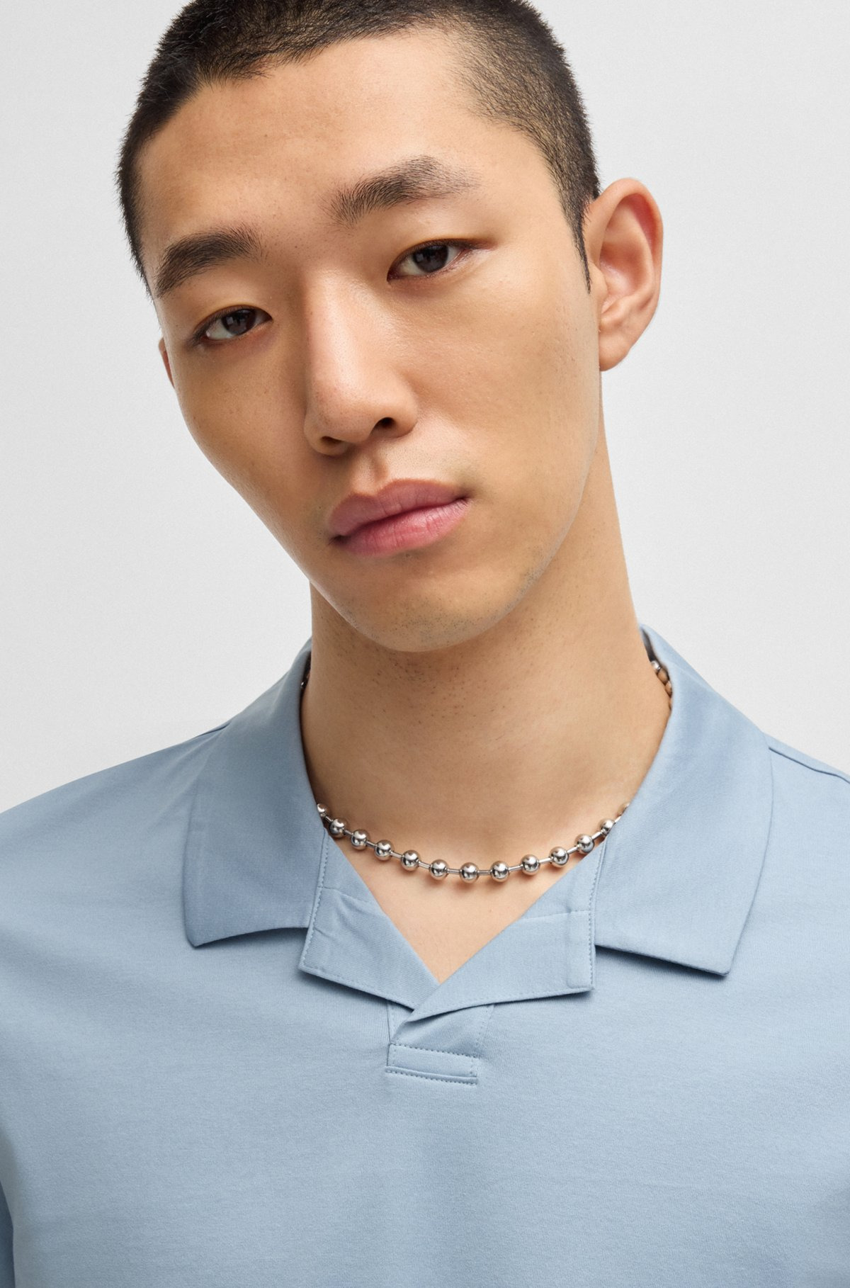 MERCERIZED SLIM-FIT POLO SHIRT WITH JOHNNY COLLAR - 3