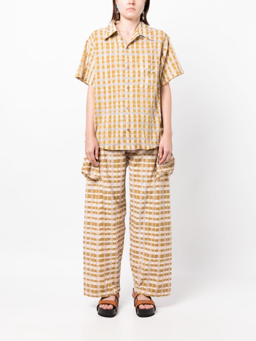 check-print wide-leg trousers - 3