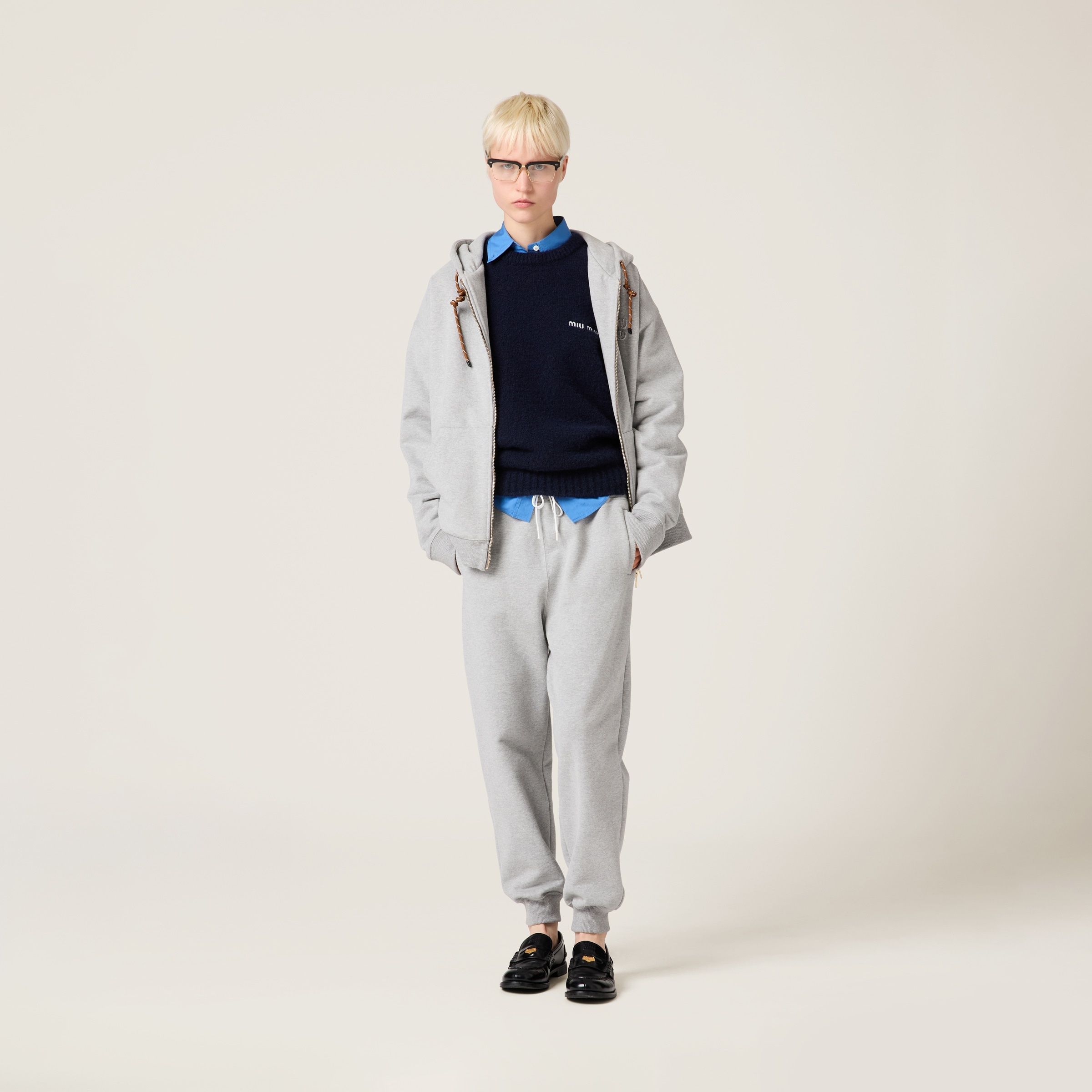 Cotton fleece pants with leather trim - 2
