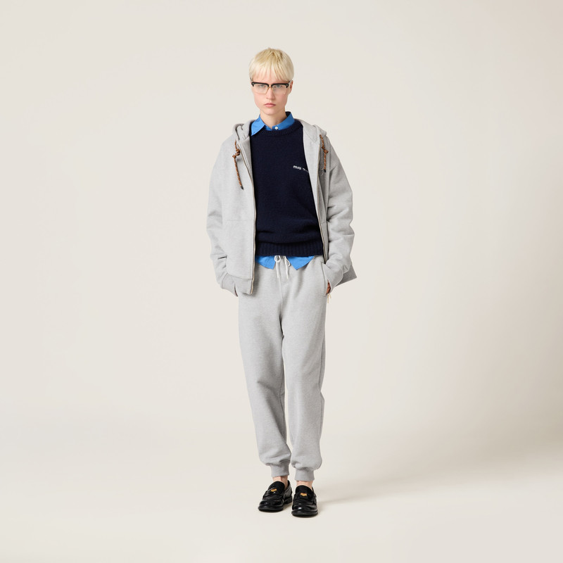 Miu Miu Cotton fleece pants with leather trim outlook