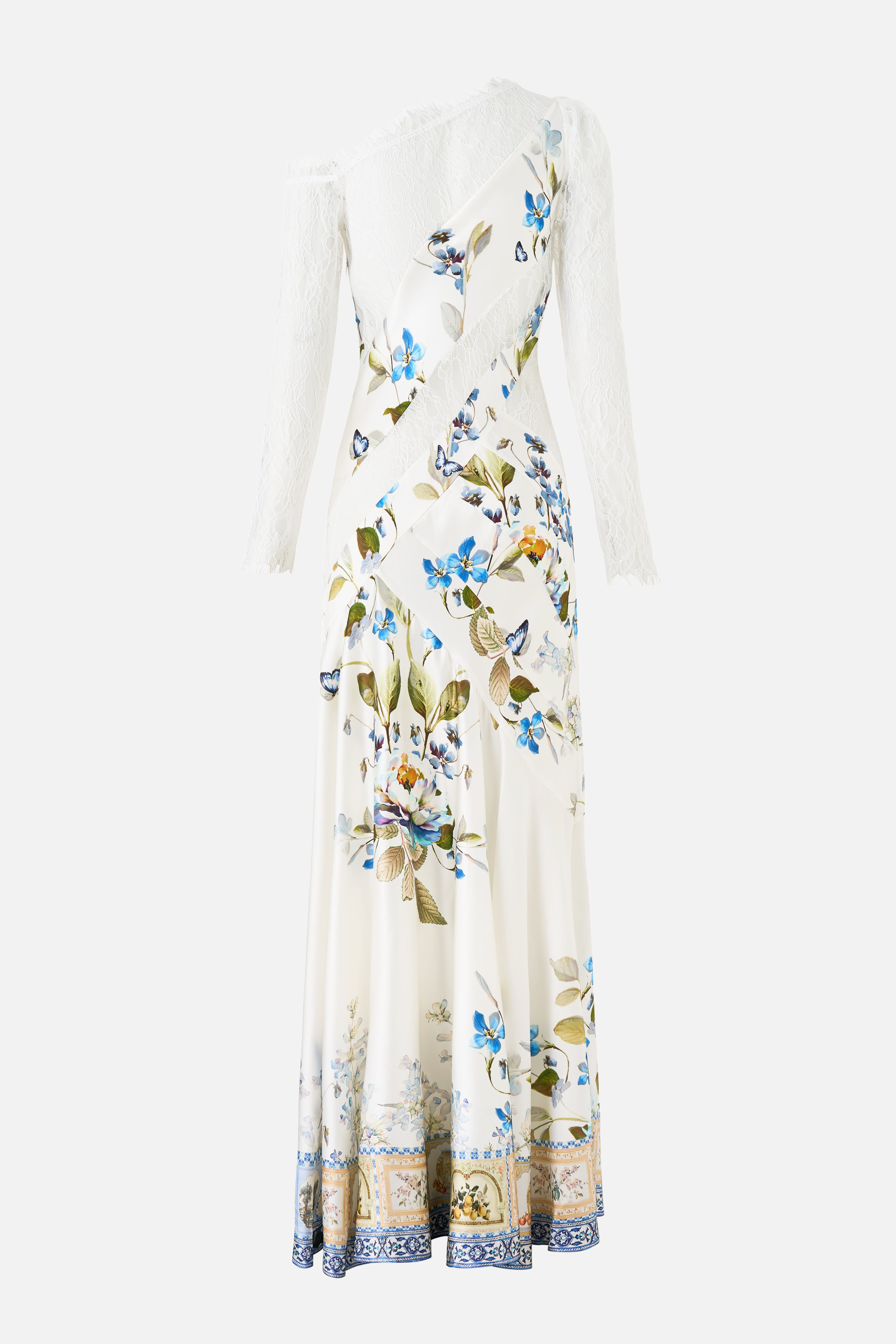 LACE SPLICE ONE SHOULDER DRESS - 8