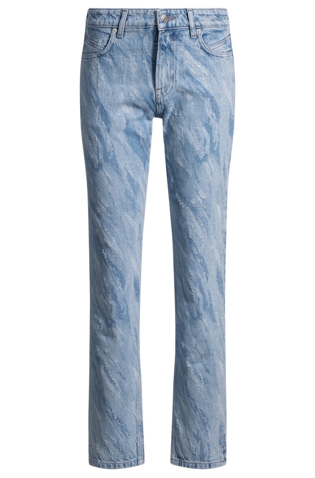 SLIM-FIT JEANS IN LASER-PATTERNED BLUE DENIM - 1