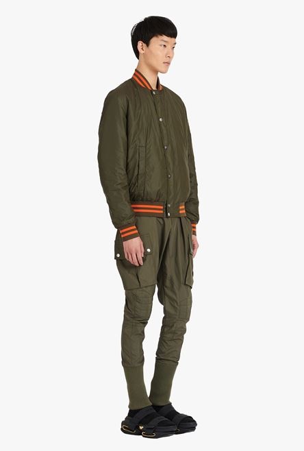 Khaki bomber jacket with orange Balmain logo - 7
