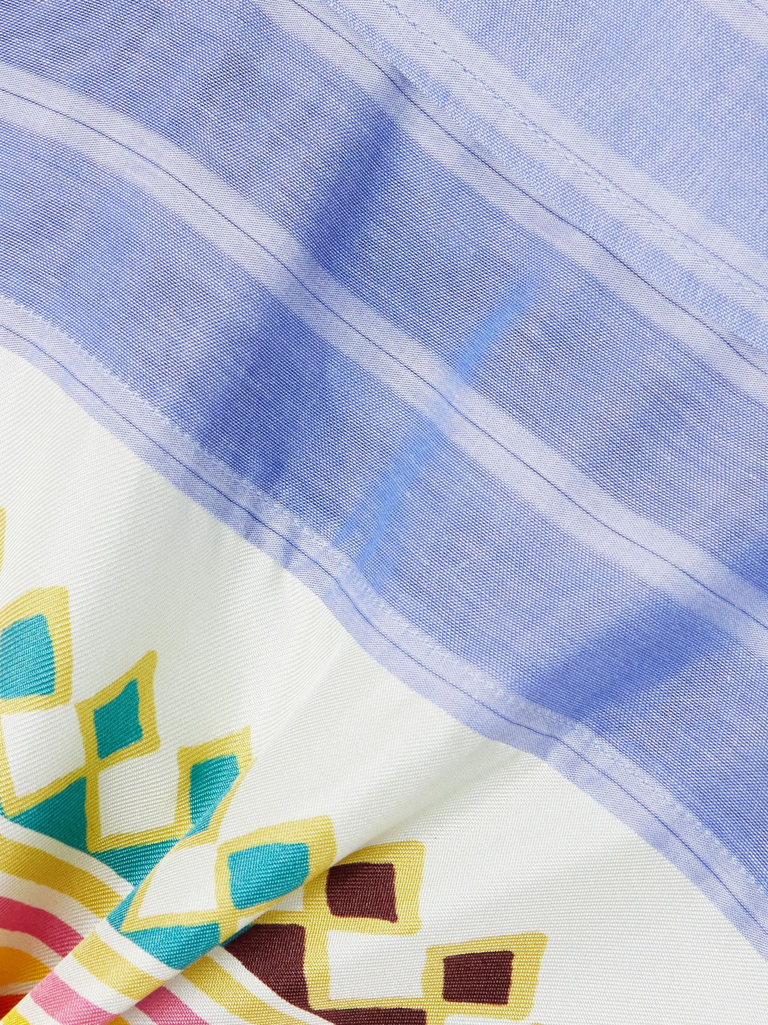Printed silk and striped cotton-voile shirt Blue - 5