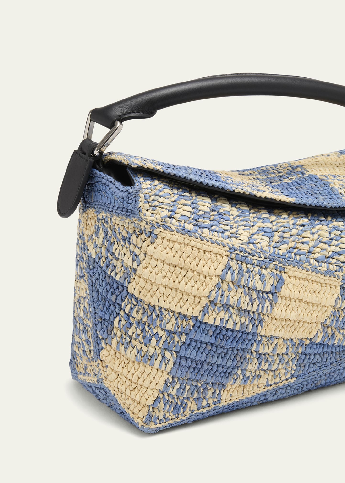 Small Puzzle Edge Shoulder Bag in Gingham Raffia - 6