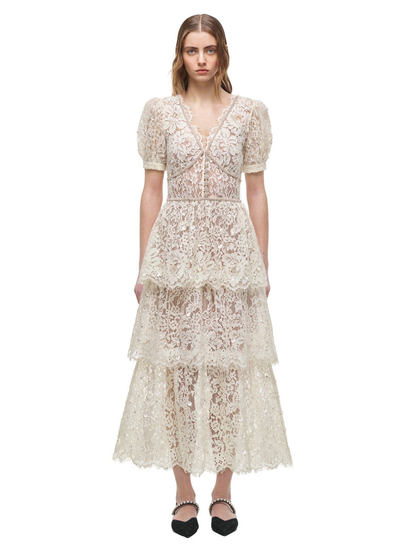 Cream Embellished Tiered Dress 1