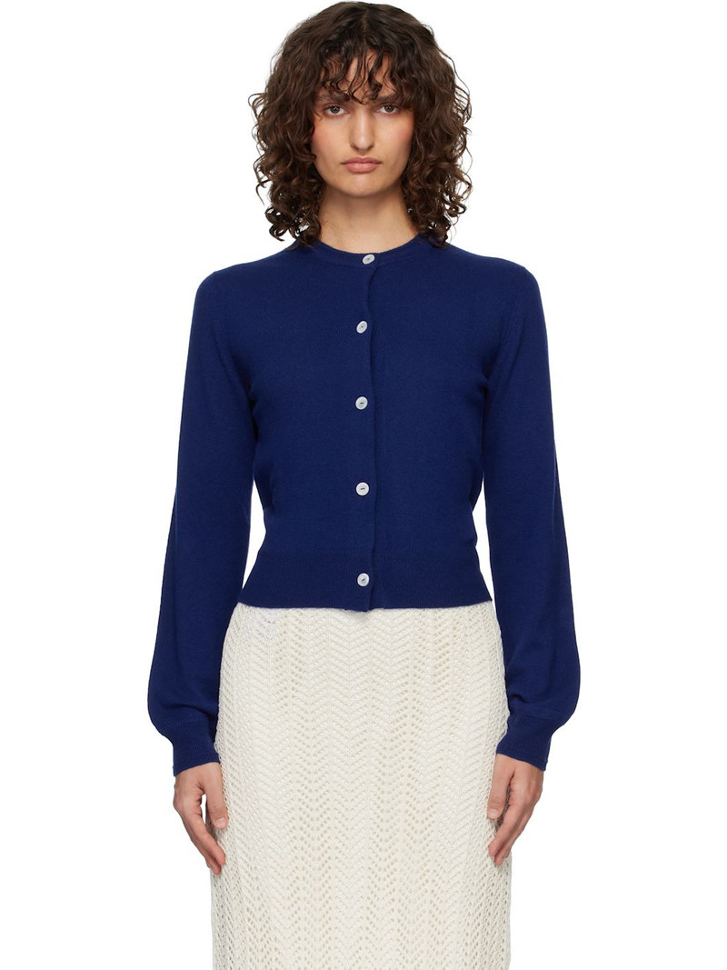 Blue Wool Crew Neck Long Sleeves Cardigan 1