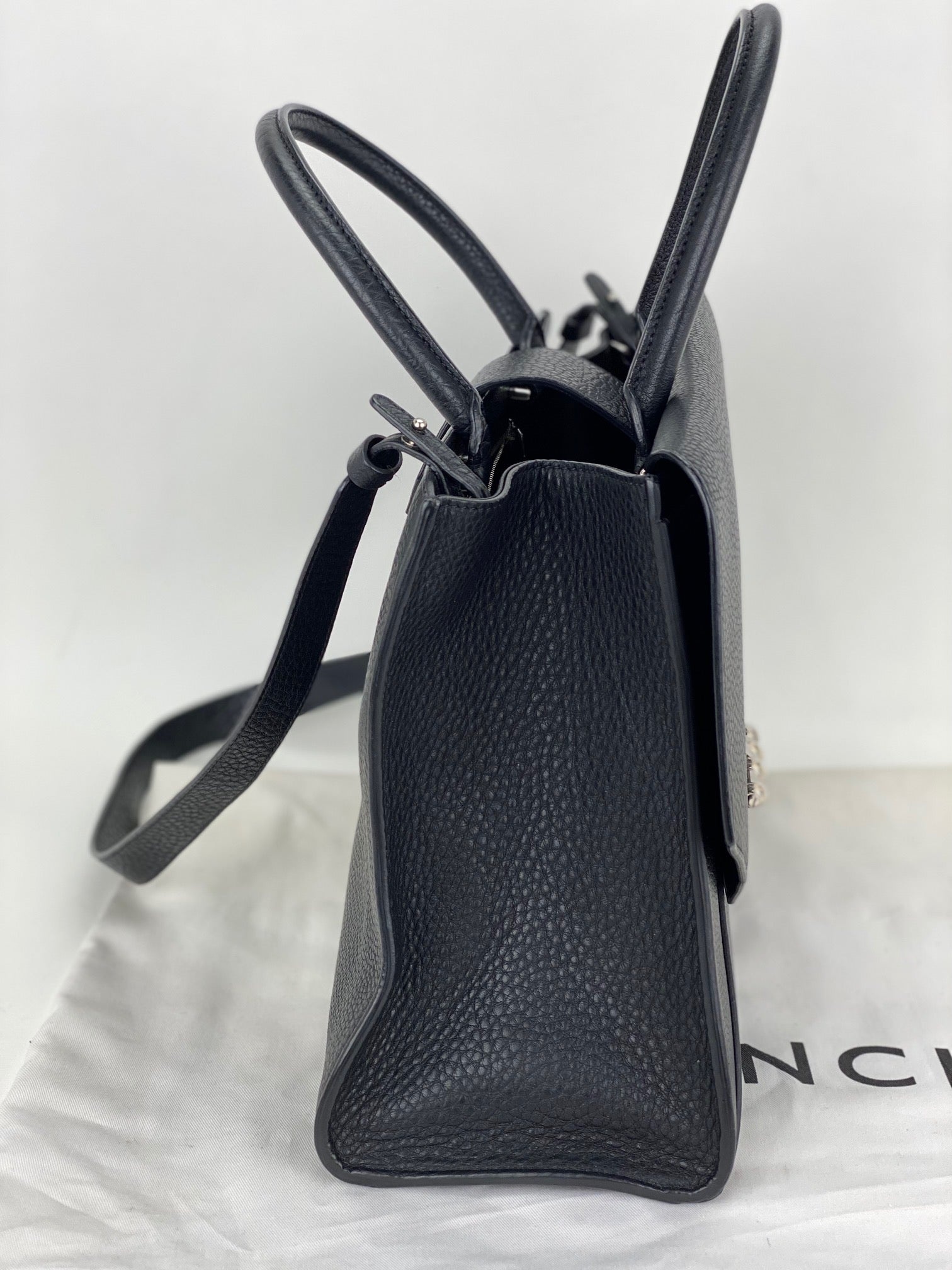 Givenchy Obsedia Medium Flap Black Pebbled Calfskin Satchel Hand Bag 2 ways Preowned - 4
