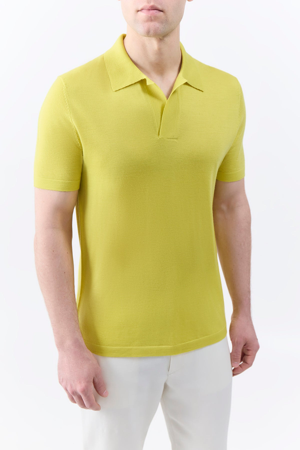 Stendhal Knit Short Sleeve Polo in Lime Adamite Cashmere - 5