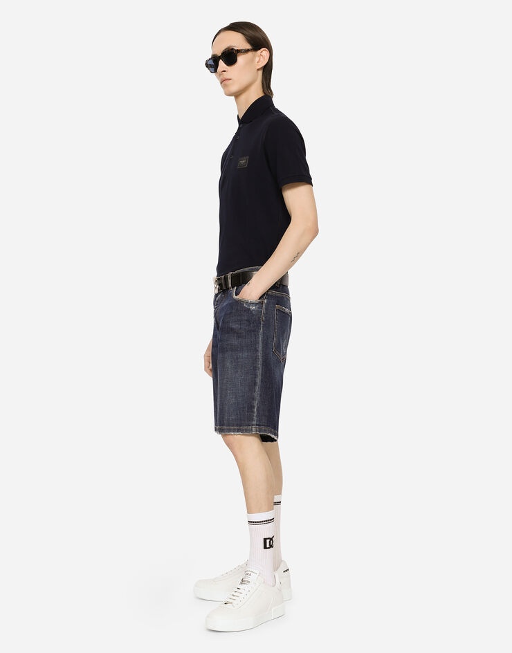 Cotton piqué polo-shirt with branded plate - 8