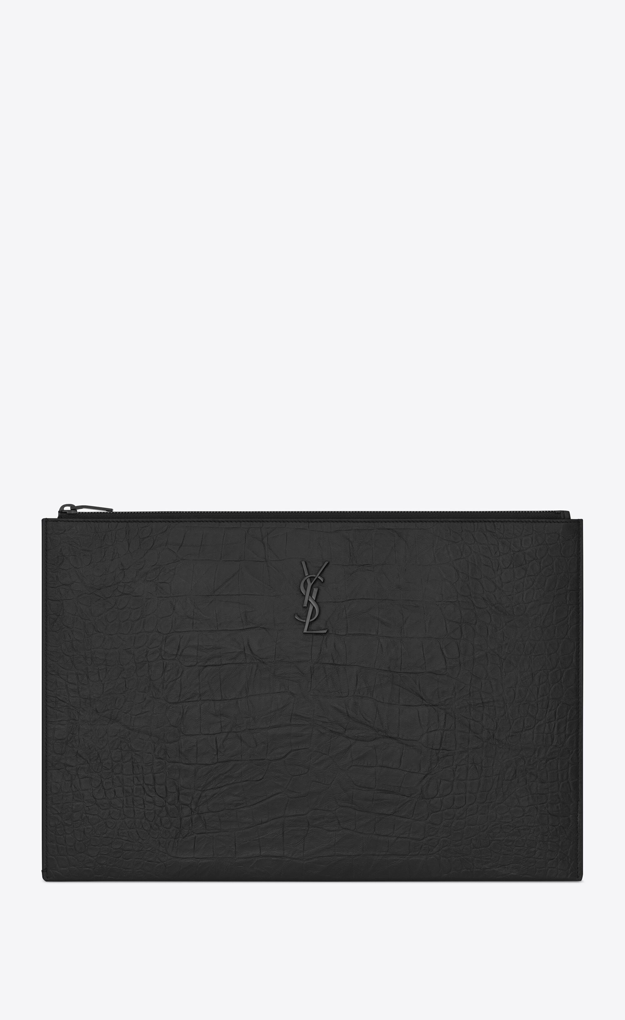 monogram document holder in crocodile embossed leather - 1