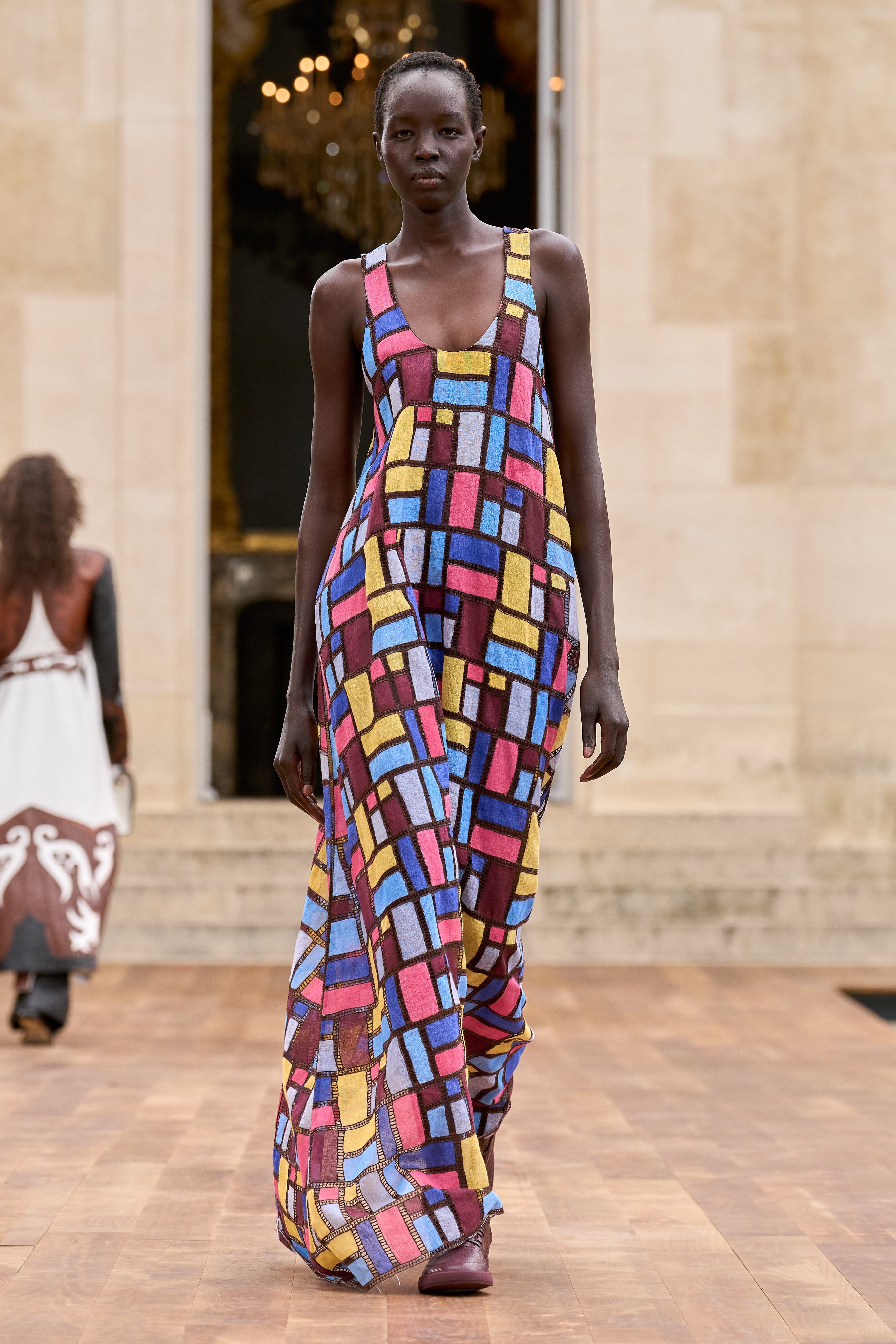 Niki Patchwork Embroidered Maxi Dress in Aurora Multi Linen - 2