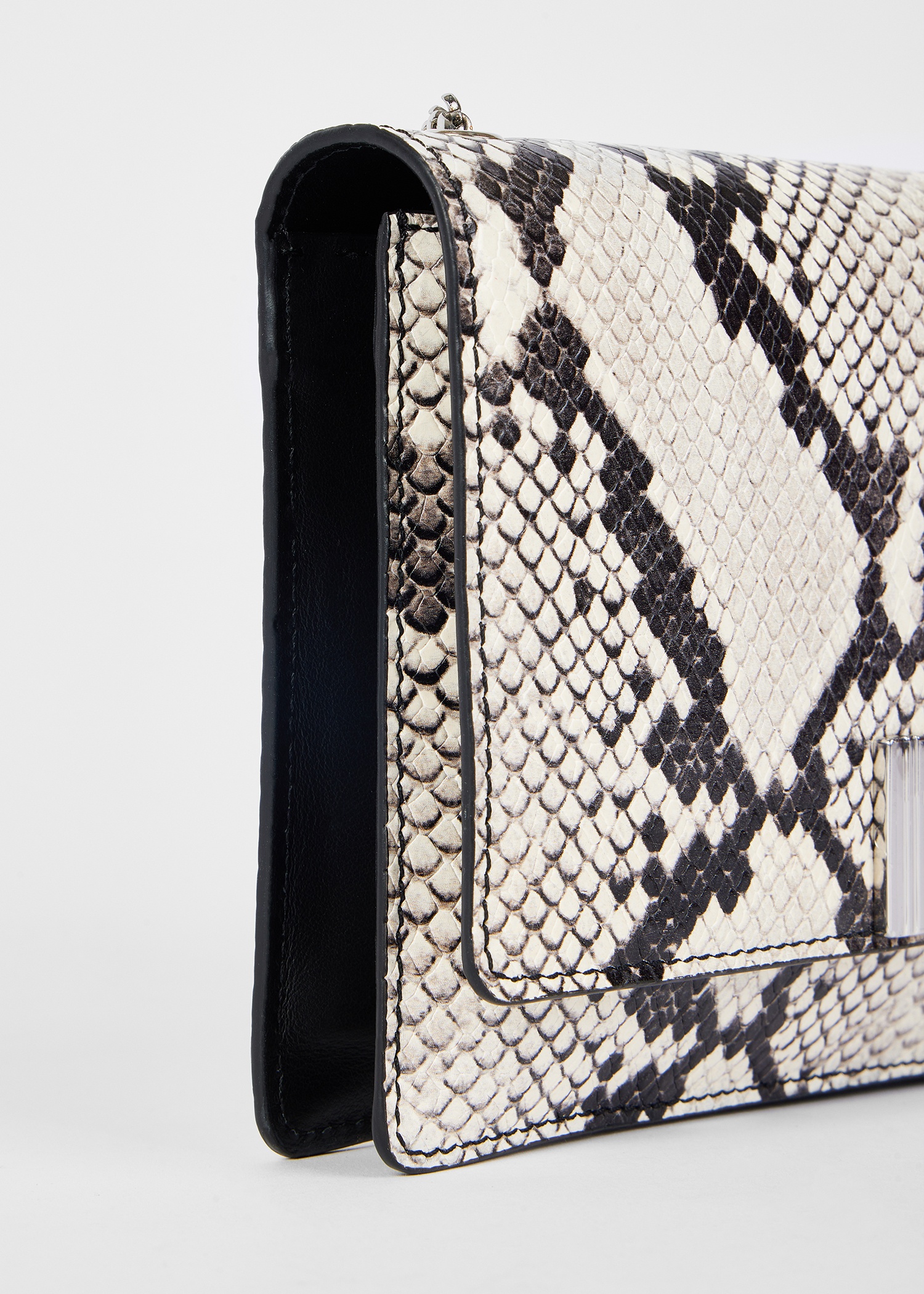 White Snakeskin Leather Chain Evening Bag - 6