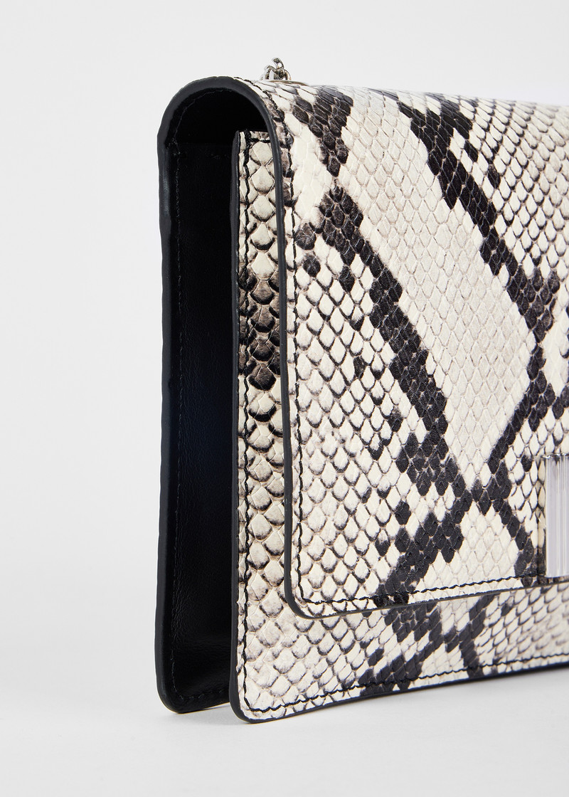 White Snakeskin Leather Chain Evening Bag 6