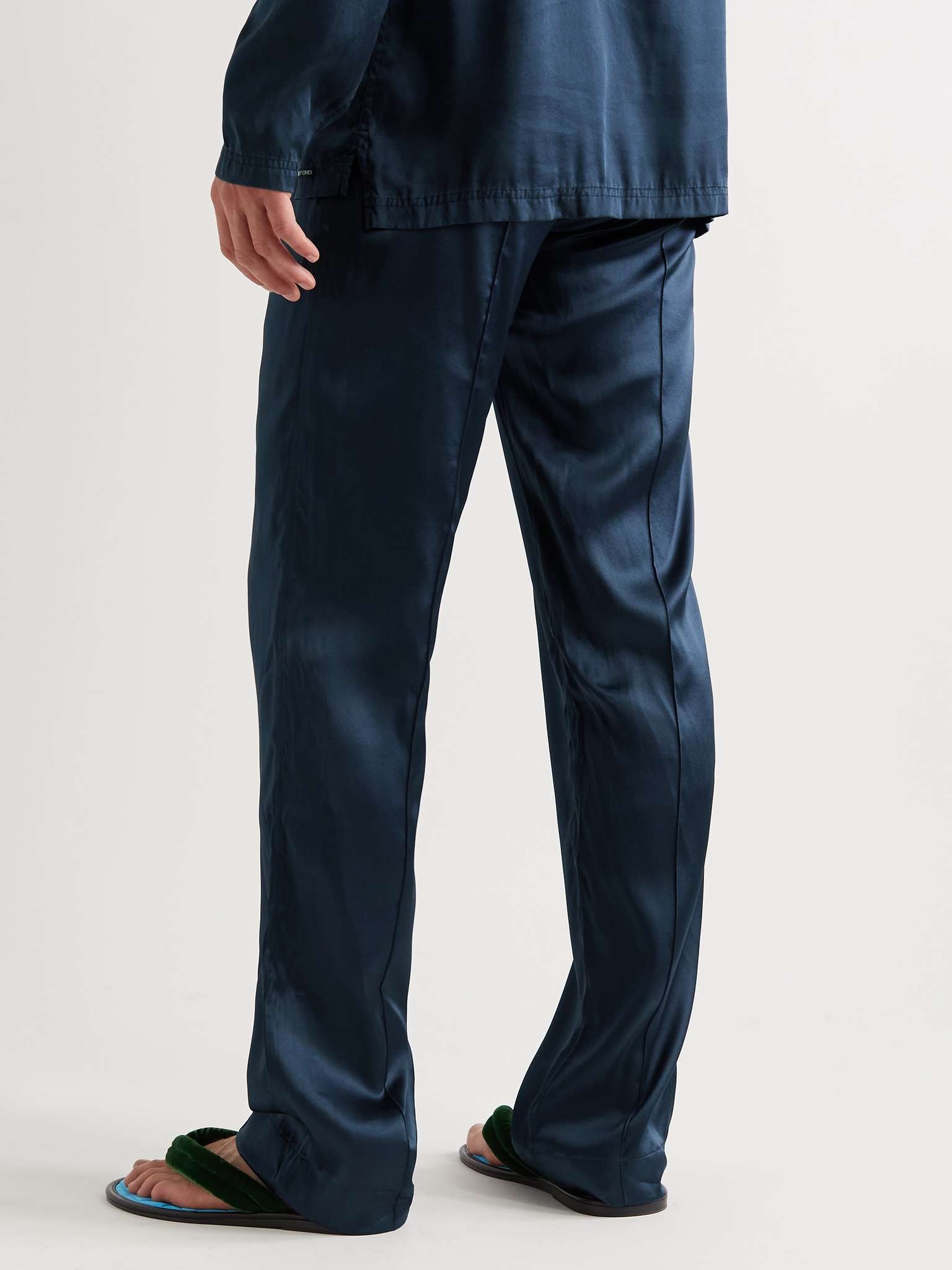 Velvet-Trimmed Stretch-Silk Satin Pyjama Trousers - 3