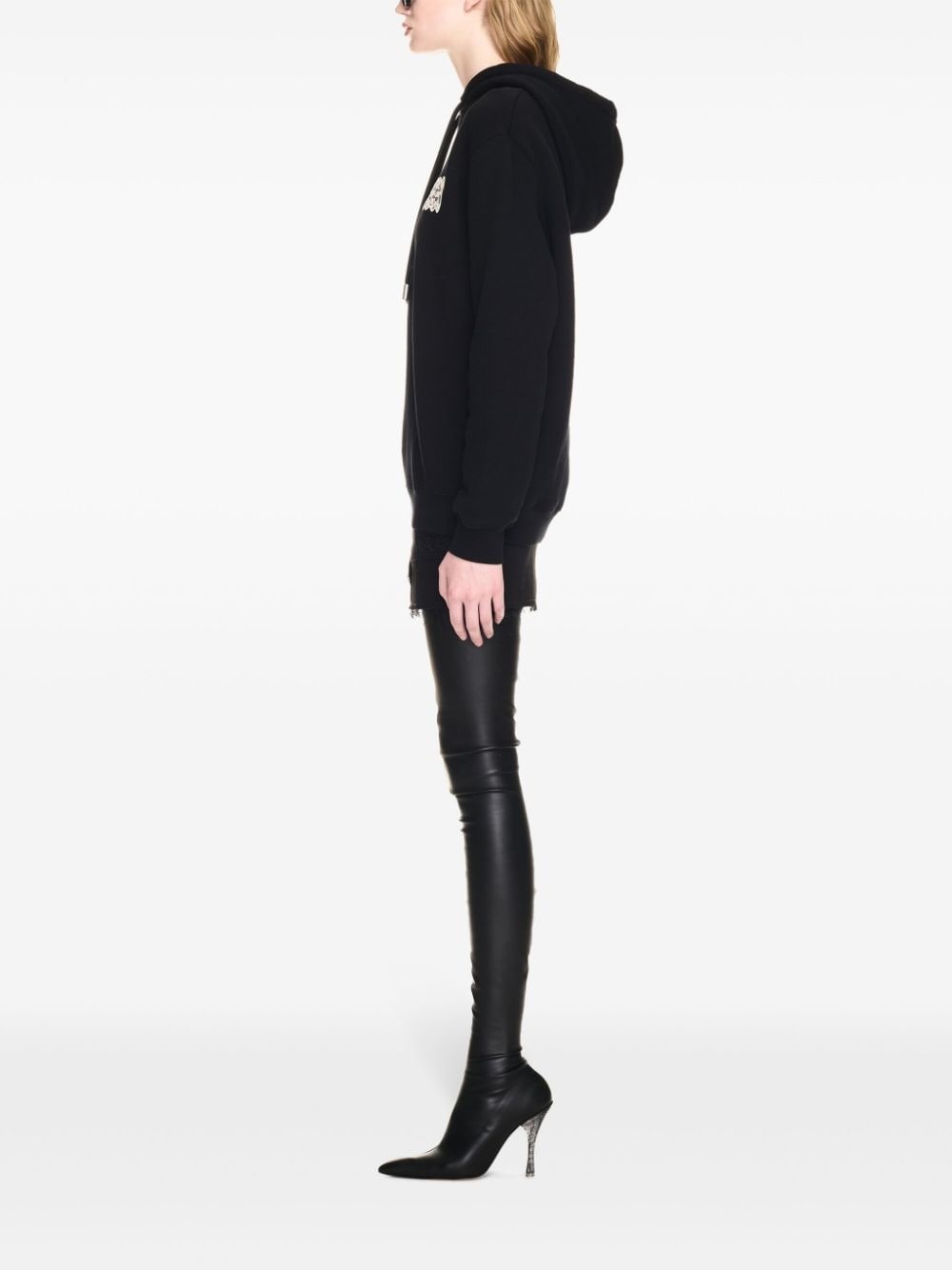 lace logo appliqué cotton hoodie - 3