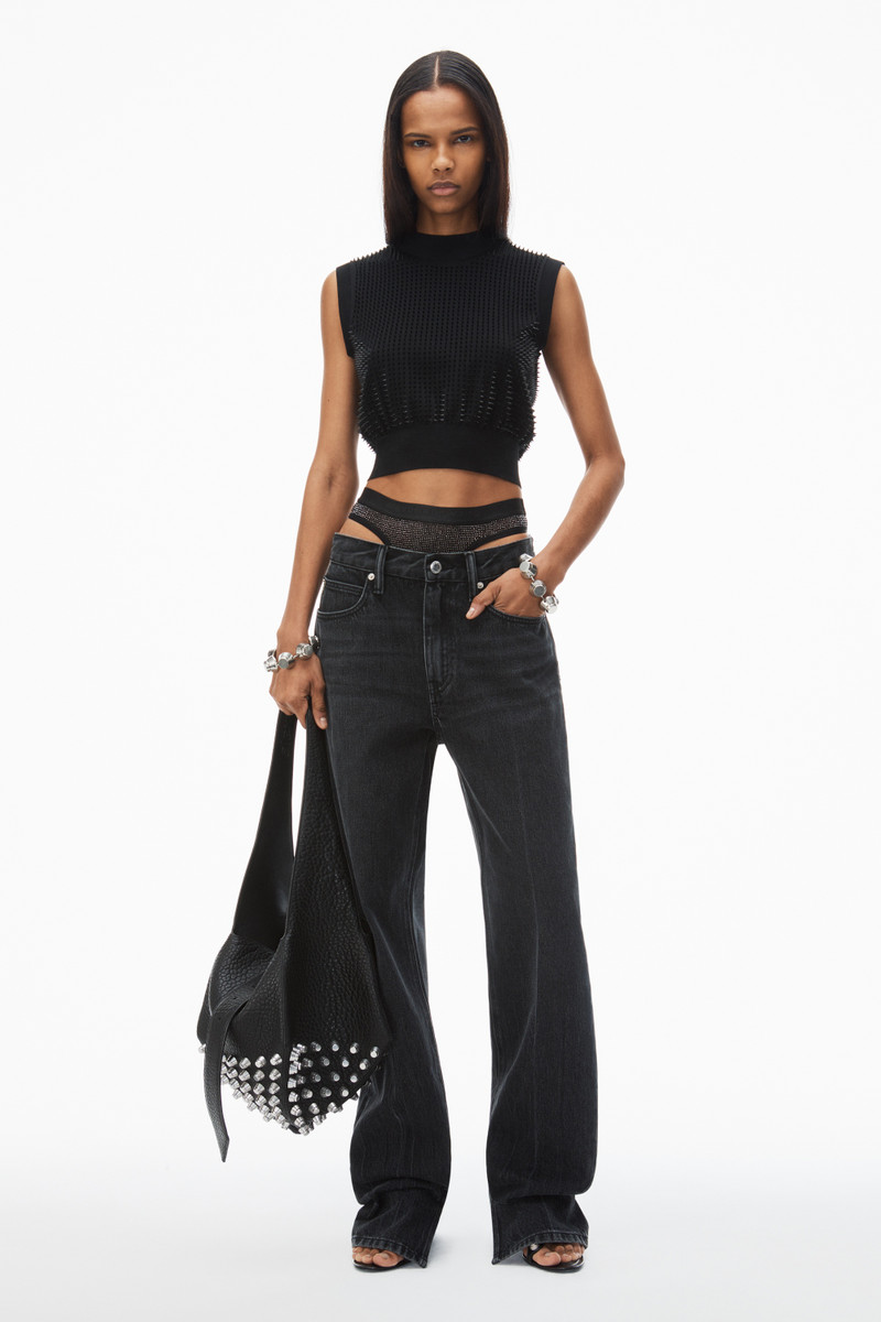 Alexander Wang pre-styled straight-leg slit-hem jeans in cotton outlook