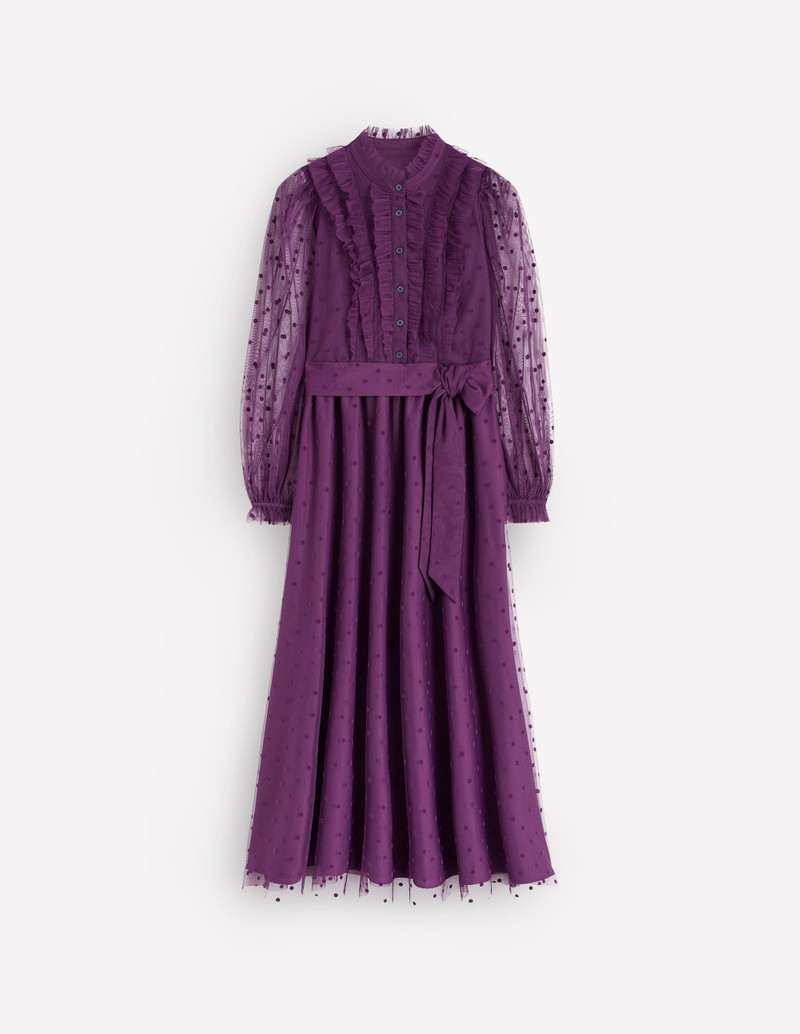 Tulle Ruffle Maxi Dress-Viola Purple 1