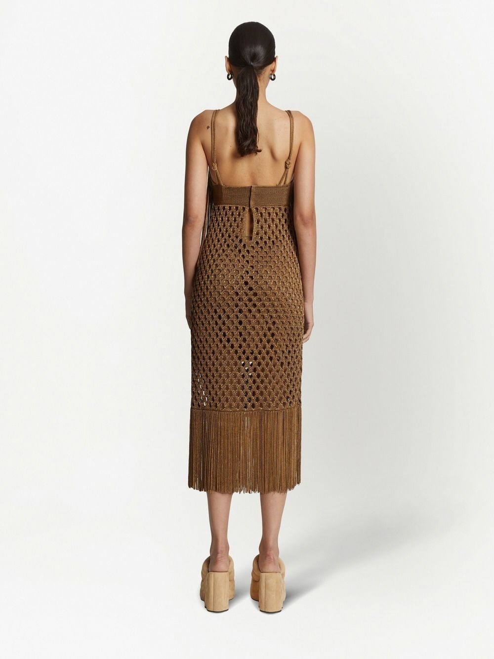 lacquered fringe-detail knitted dress - 4