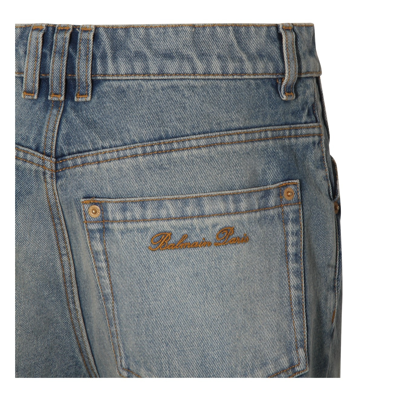 blue cotton denim shorts - 4