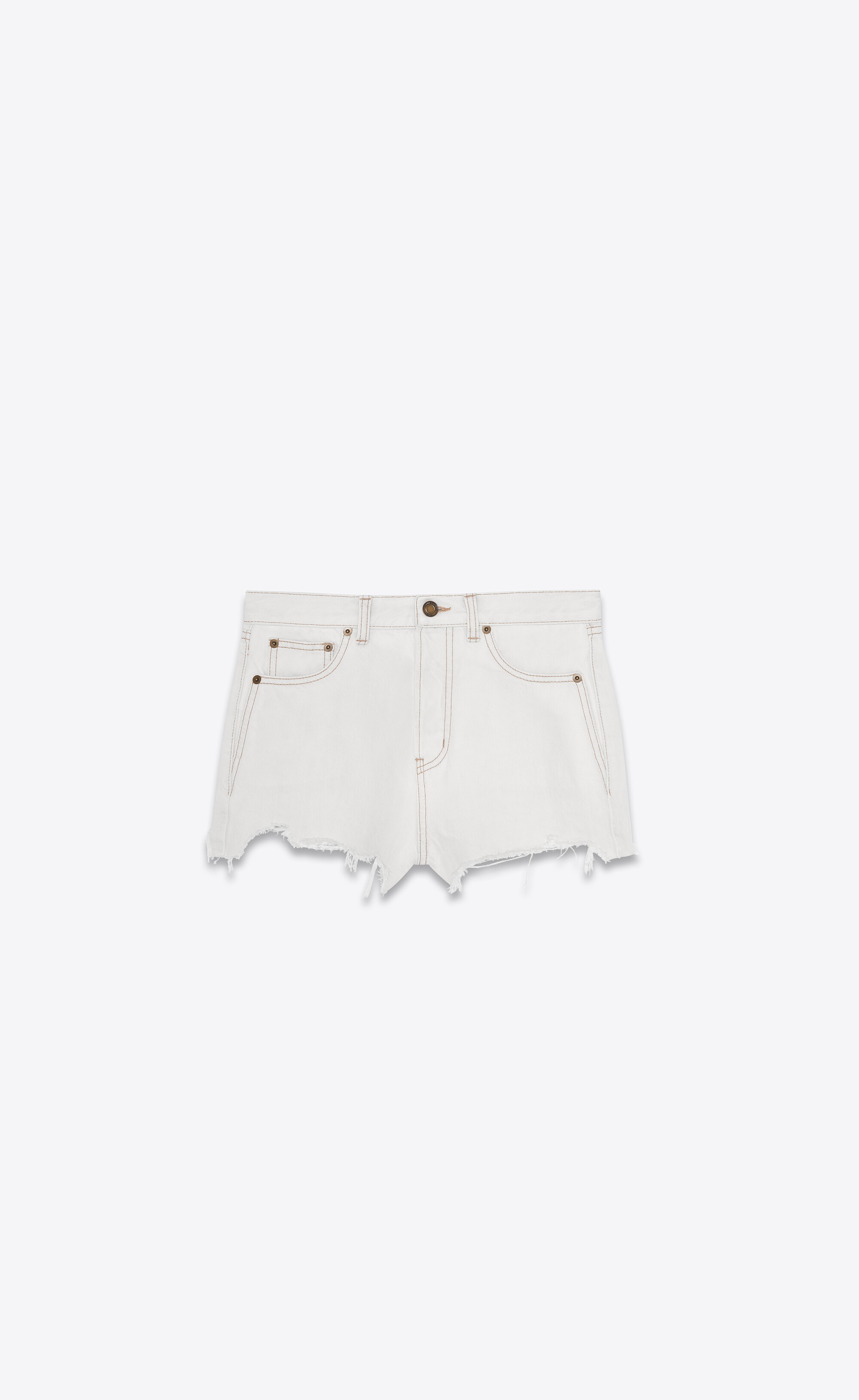 raw-edge shorts in gray off-white denim - 1