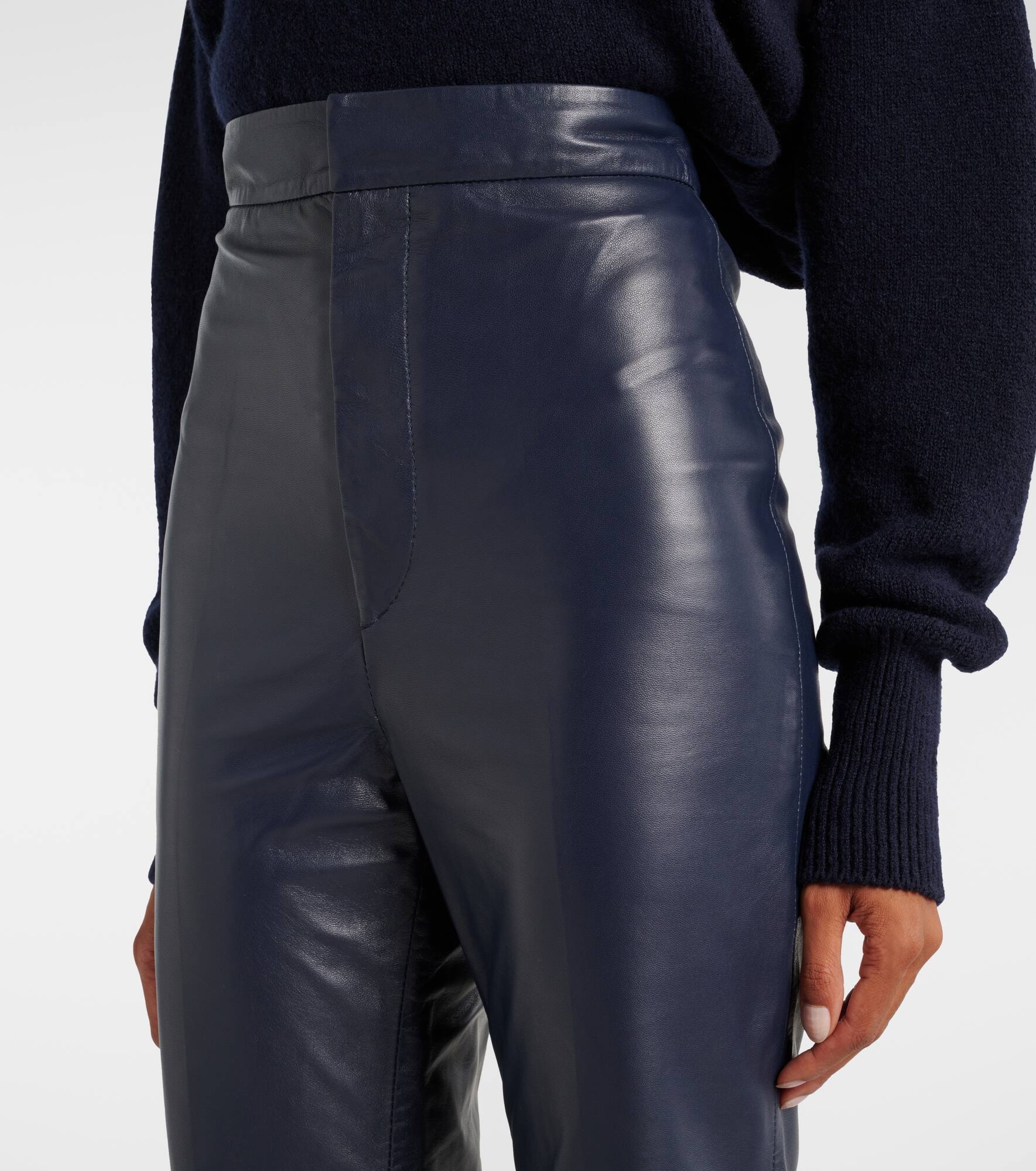 High-rise leather flared pants - 4